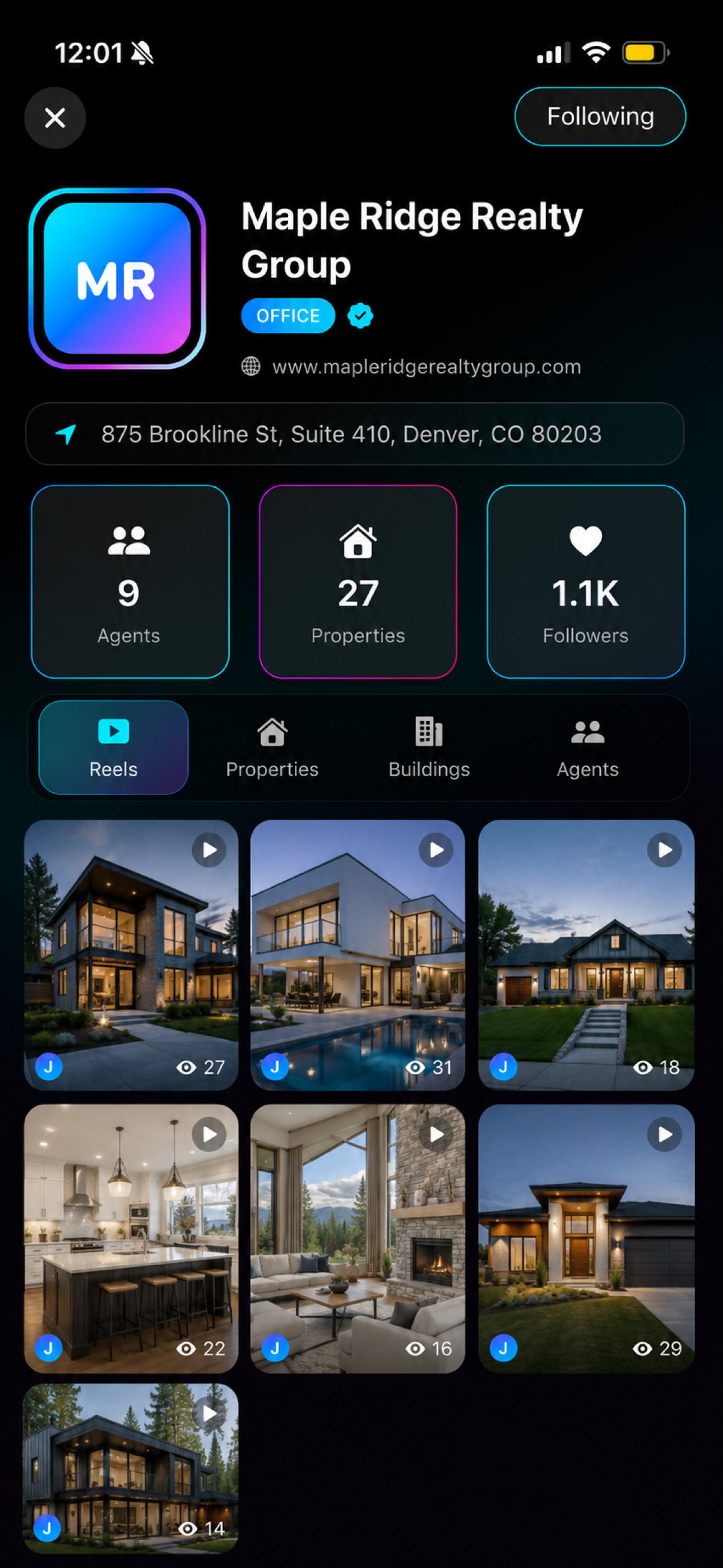 Office profile showing agents and stats