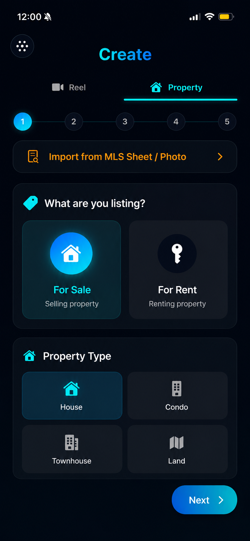 Create new property listing